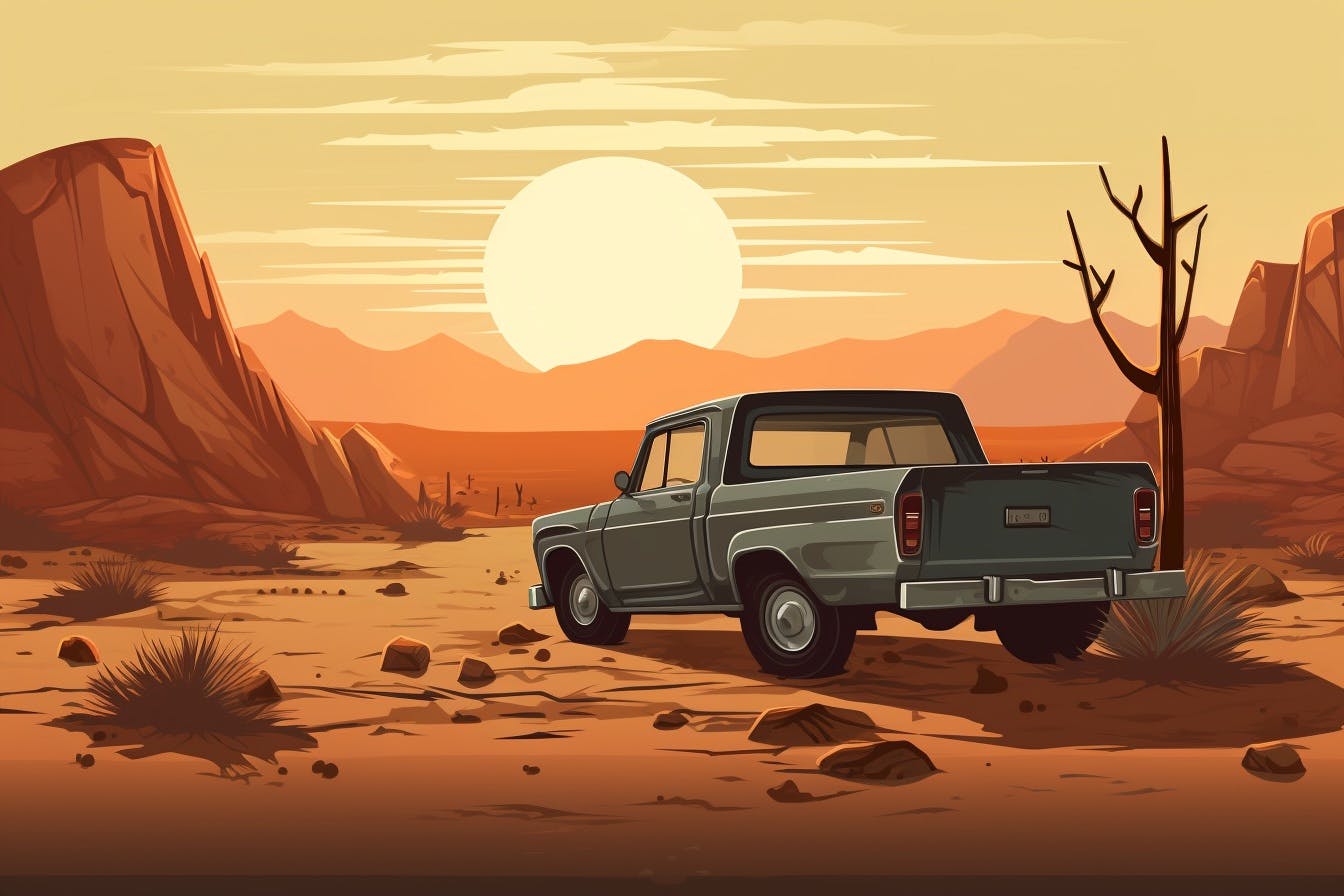 car in a dusty desert